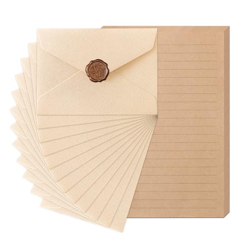 Kraft and linen-textured stationery letter writing set with envelopes