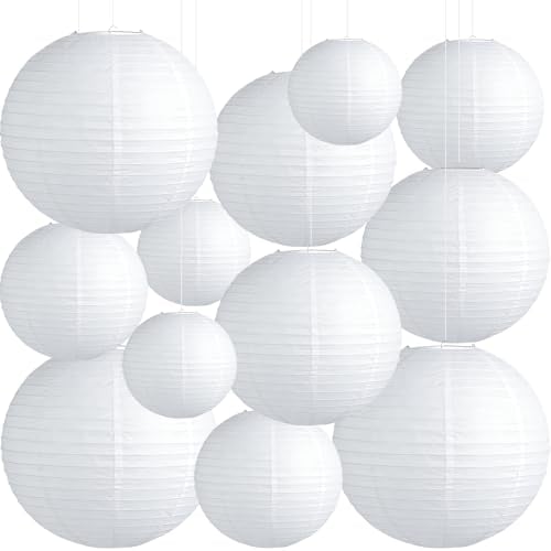 White round paper lanterns hanging set for outdoor wedding decor