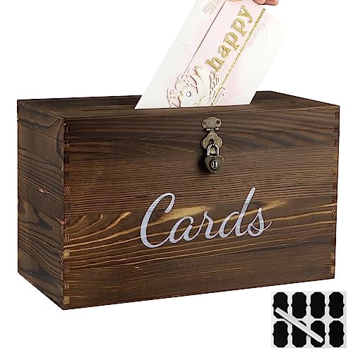 MDLUU Wood Wedding Card Box, Rustic Wedding Money Case with Lock, Envelope Holde