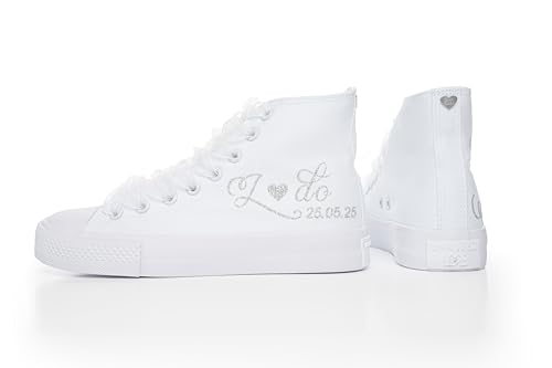 Personalized Sneakers for Bride – Custom Wedding Shoes with Name – Handmade Whit