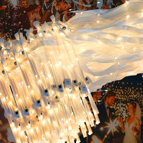 50 PCS Wedding Wands with Ribbons & Bells, Romantic Sparkle with Three Light Mod