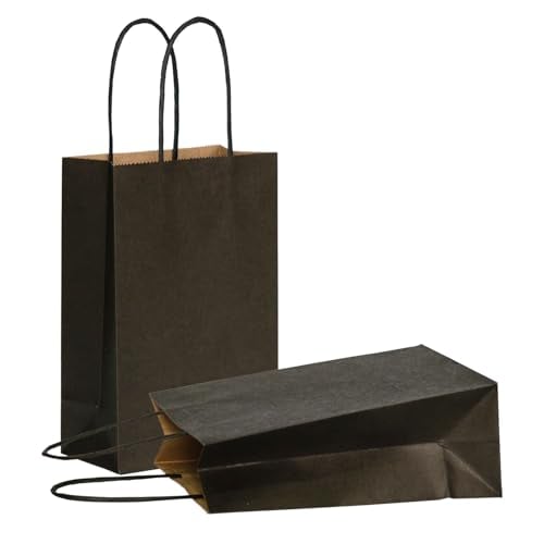 AZOWA Gift Bags Black Kraft Paper Bags With Handles (5 x 3.1 x 8.2 in, Black, 25