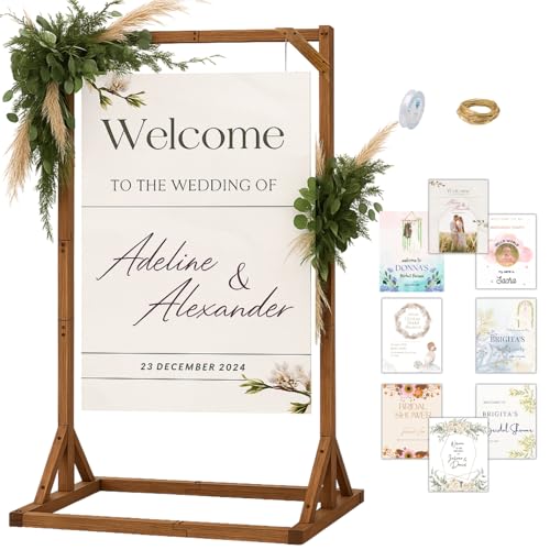Merrifete Wooden Welcome Sign Stand, Adjustable Sign Holder Stand, Heavy Duty Wo