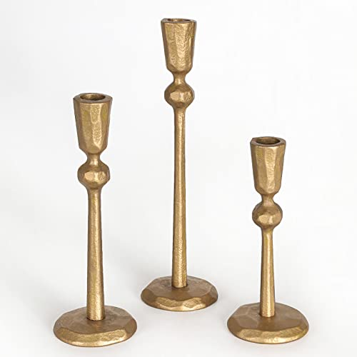 Antique Brass Taper Candle Holders, Set of 3