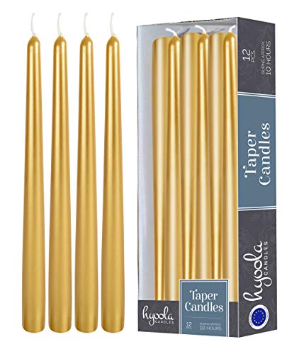 Champagne Gold Tall Taper Candles, 12-Inch Dripless, Set of 12