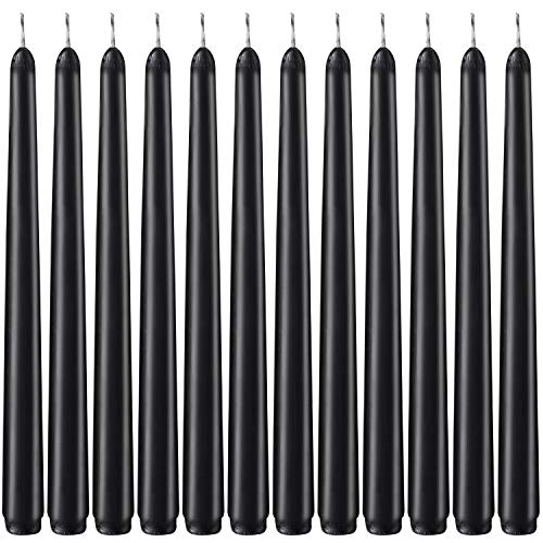 Matte Black Taper Candles, 10-Inch Dripless, Set of 12