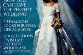 Vintage 1970s Bride's magazine cover with an empire-waist lace gown