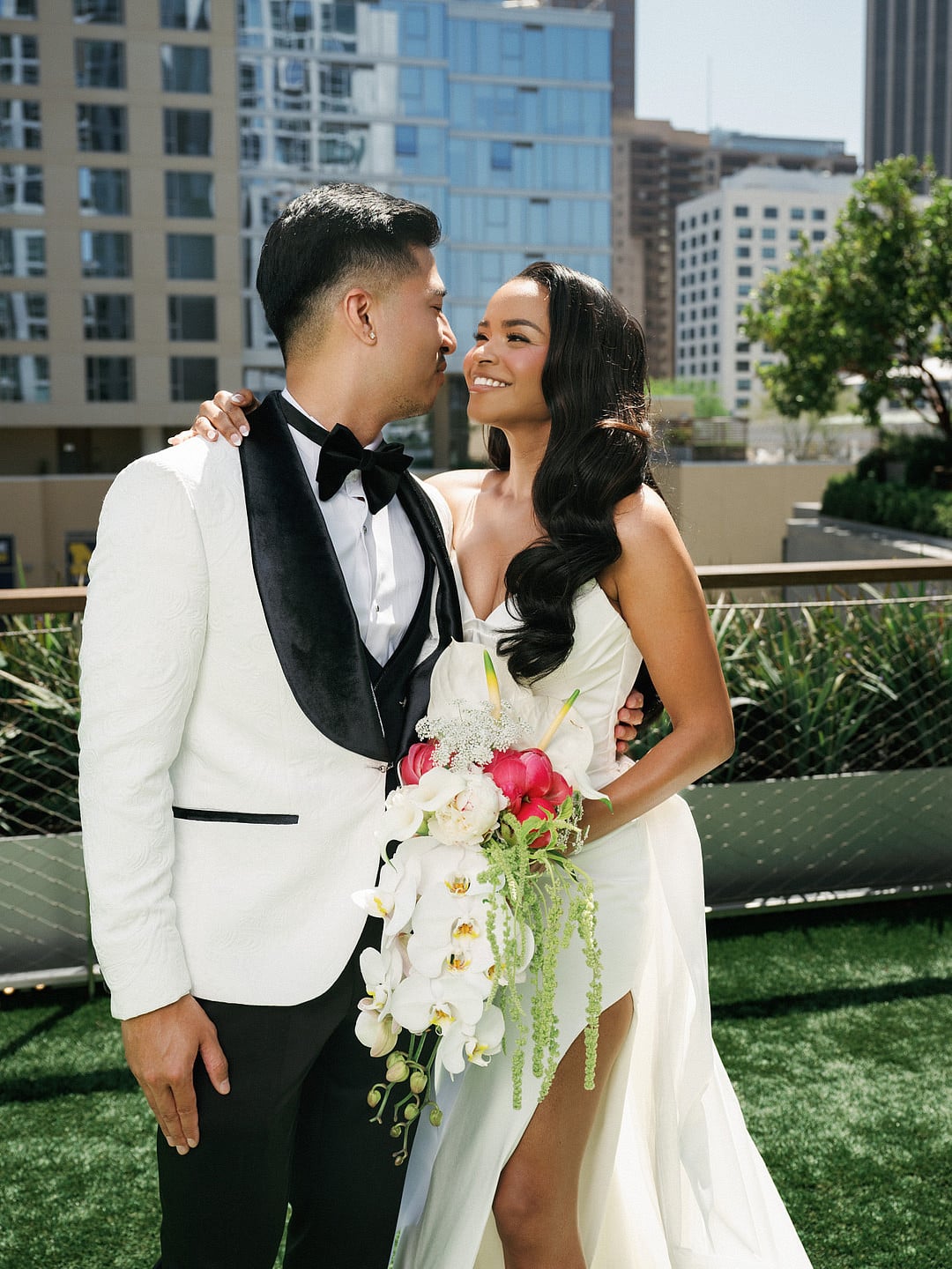 Dyeneka and Kevin during their Savanna Rooftop ceremony