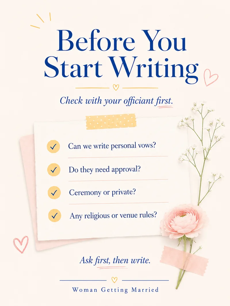 Before you start writing wedding vows, check with your officiant first: questions to ask