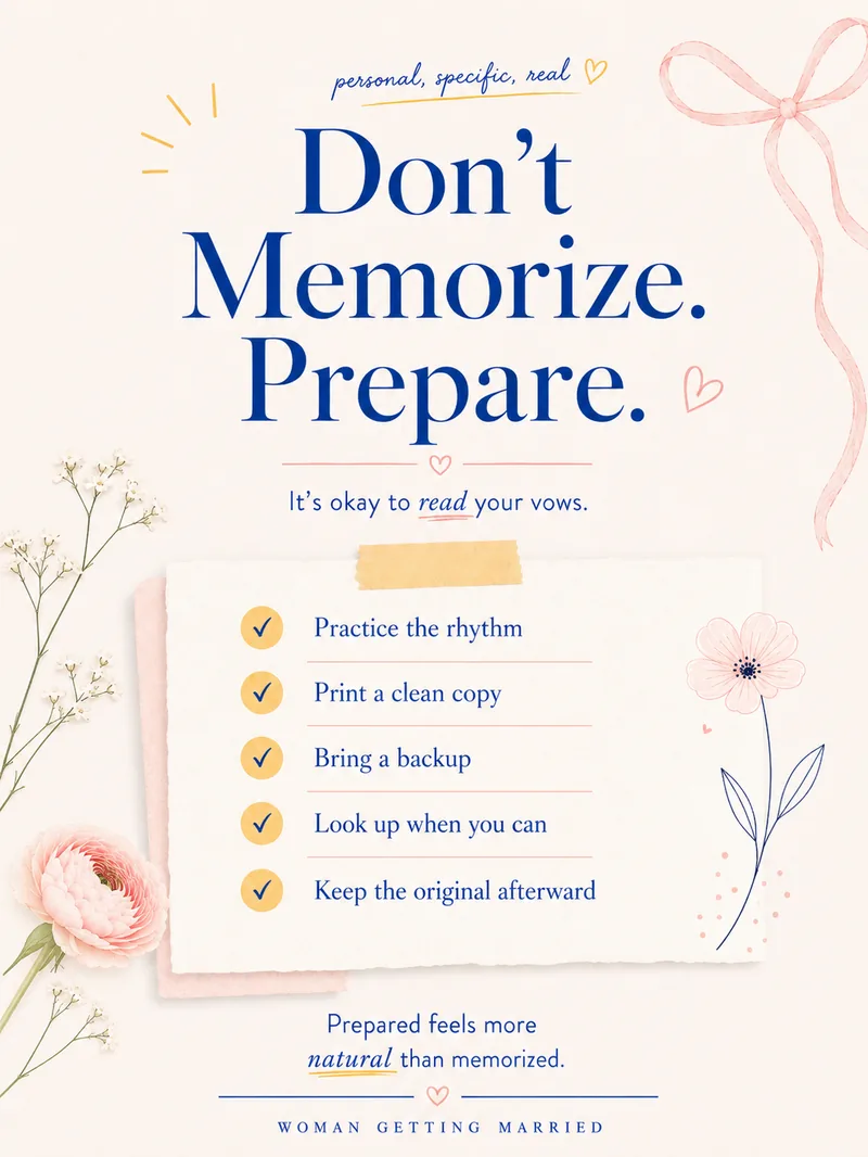 Don't memorize your wedding vows, prepare: it's okay to read them