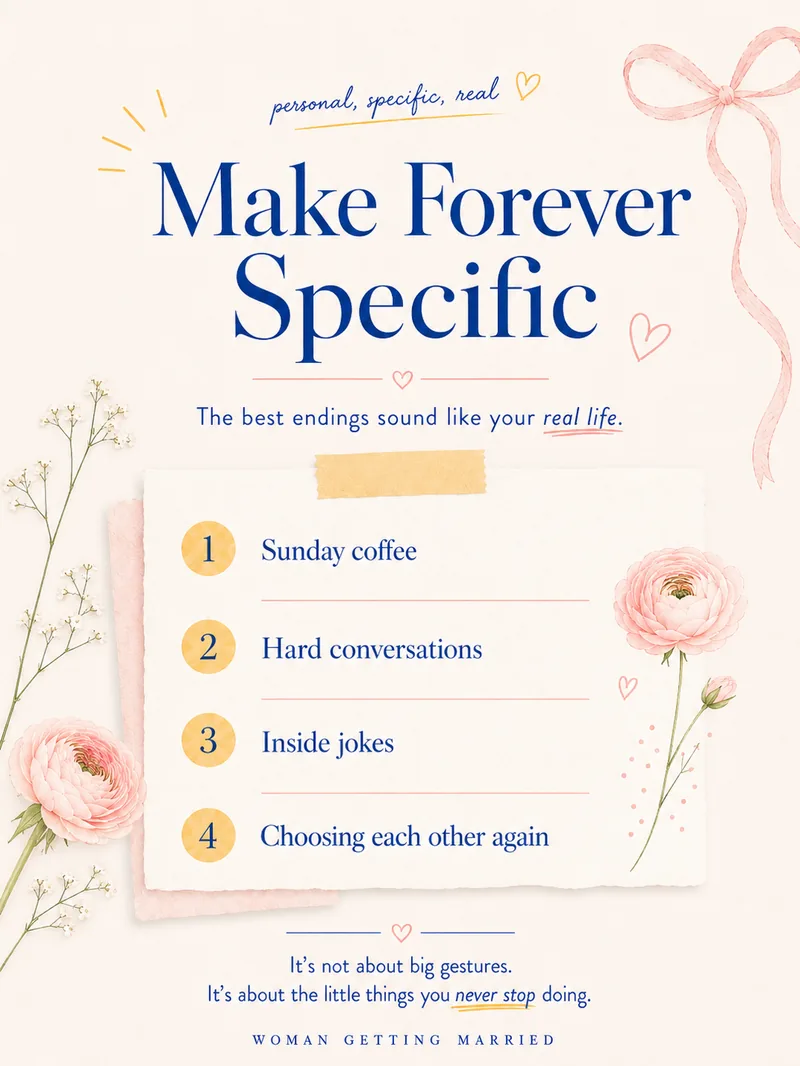 Make forever specific in your wedding vows: Sunday coffee, inside jokes, choosing each other again
