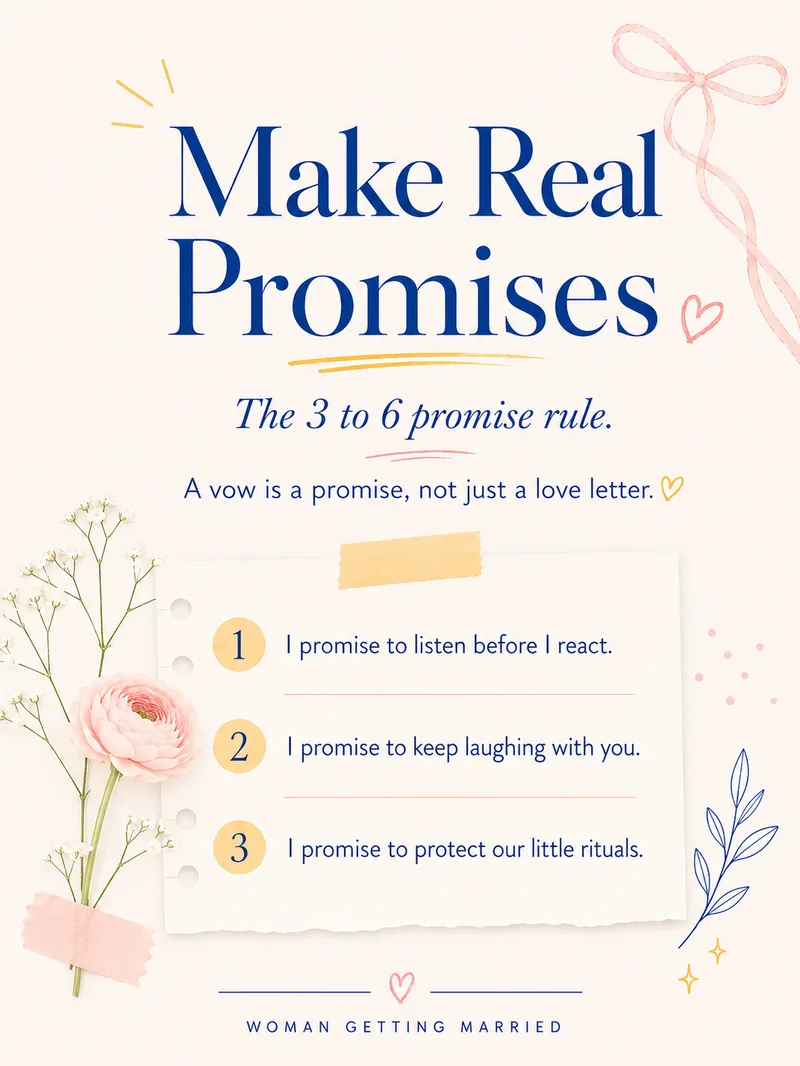 Make real promises in your wedding vows: the 3 to 6 promise rule with examples