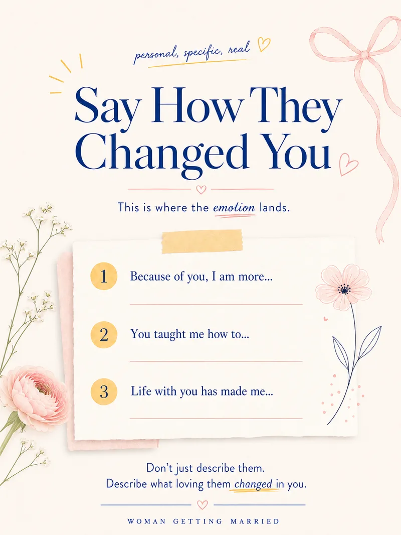 Say how they changed you in your wedding vows: because of you, I am more...