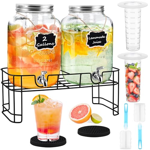 Glass Beverage Dispensers with Stands, Set of 2