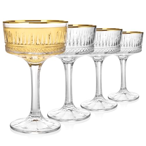 Vintage Coupe Glasses with Gold Rim, Set of 4