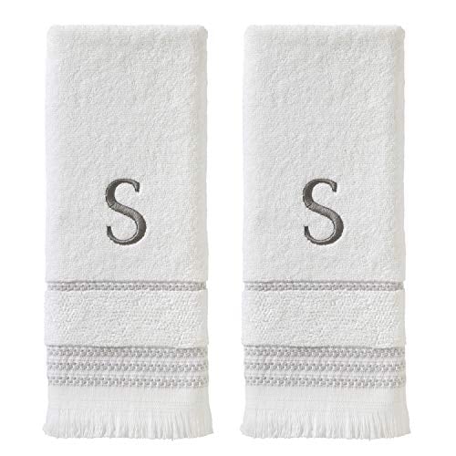 White guest hand towels embroidered with a monogram initial