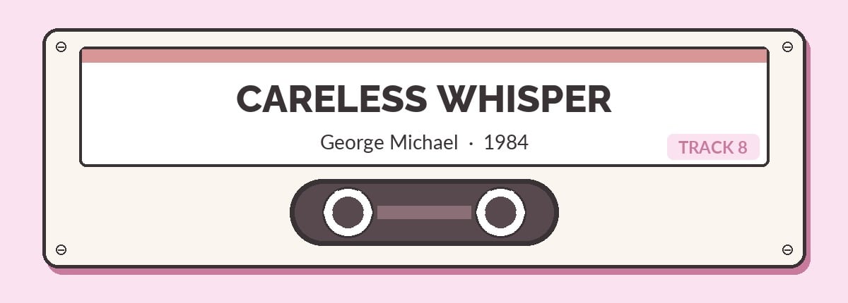Illustrated cassette tape labeled Careless Whisper by George Michael, 1984, Track 8
