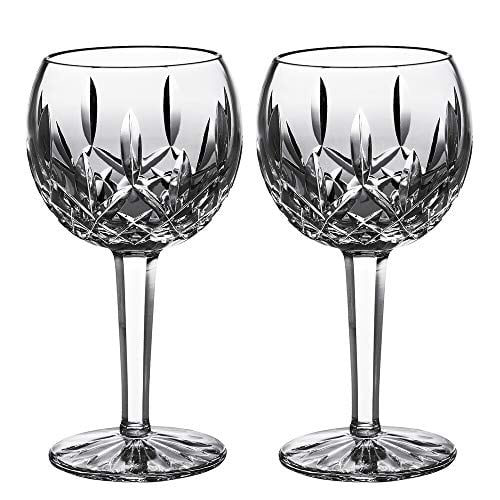 A pair of Waterford Lismore cut crystal balloon wine glasses