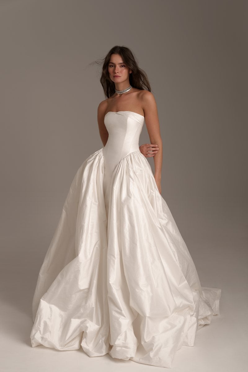 Dreams by Lihi Hod Nelly, a strapless taffeta ballgown with a dropped basque waist