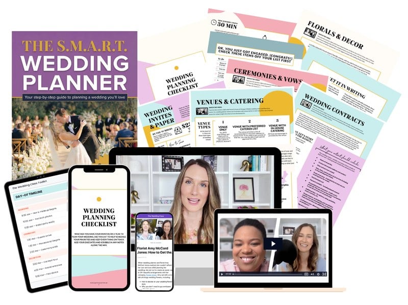 The S.M.A.R.T. Wedding Planner guide, spreadsheets, and vendor video interviews